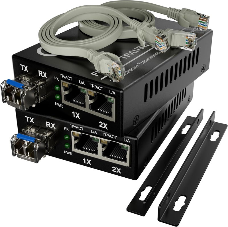 ADNET Dual RJ45 Ports – Pair of Fiber Media Converters, Gigabit Ethernet, SM LC 1310nm SFP Included – 10/100/1000Base-Tx to 1000Base-LX Single Mode Fiber, Up to 20km (12.4 mi) - Image 1
